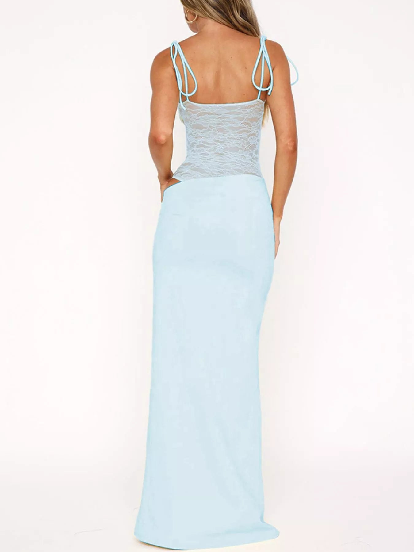 Lace Cutout Tie Shoulder Maxi Dress