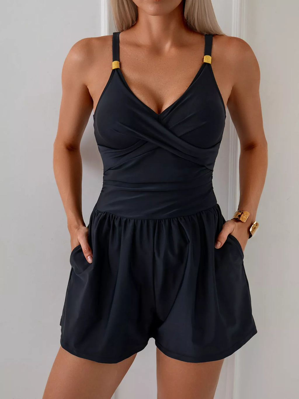 V-Neck Spaghetti Strap One-Piece Swimsuit