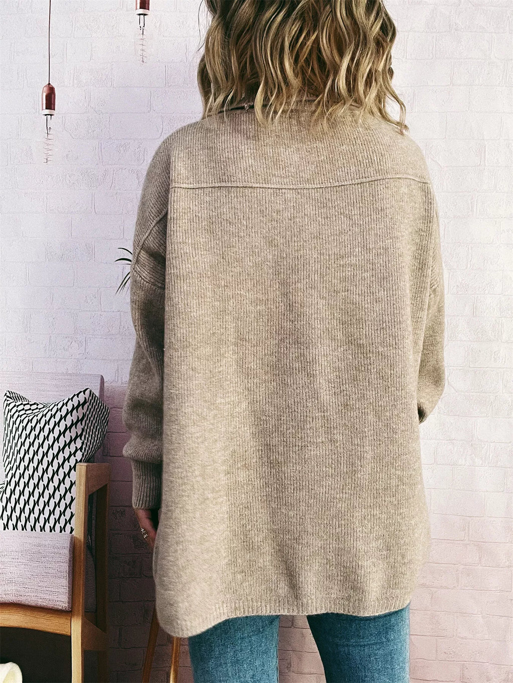 Slit Turtleneck Long Sleeve Sweater
