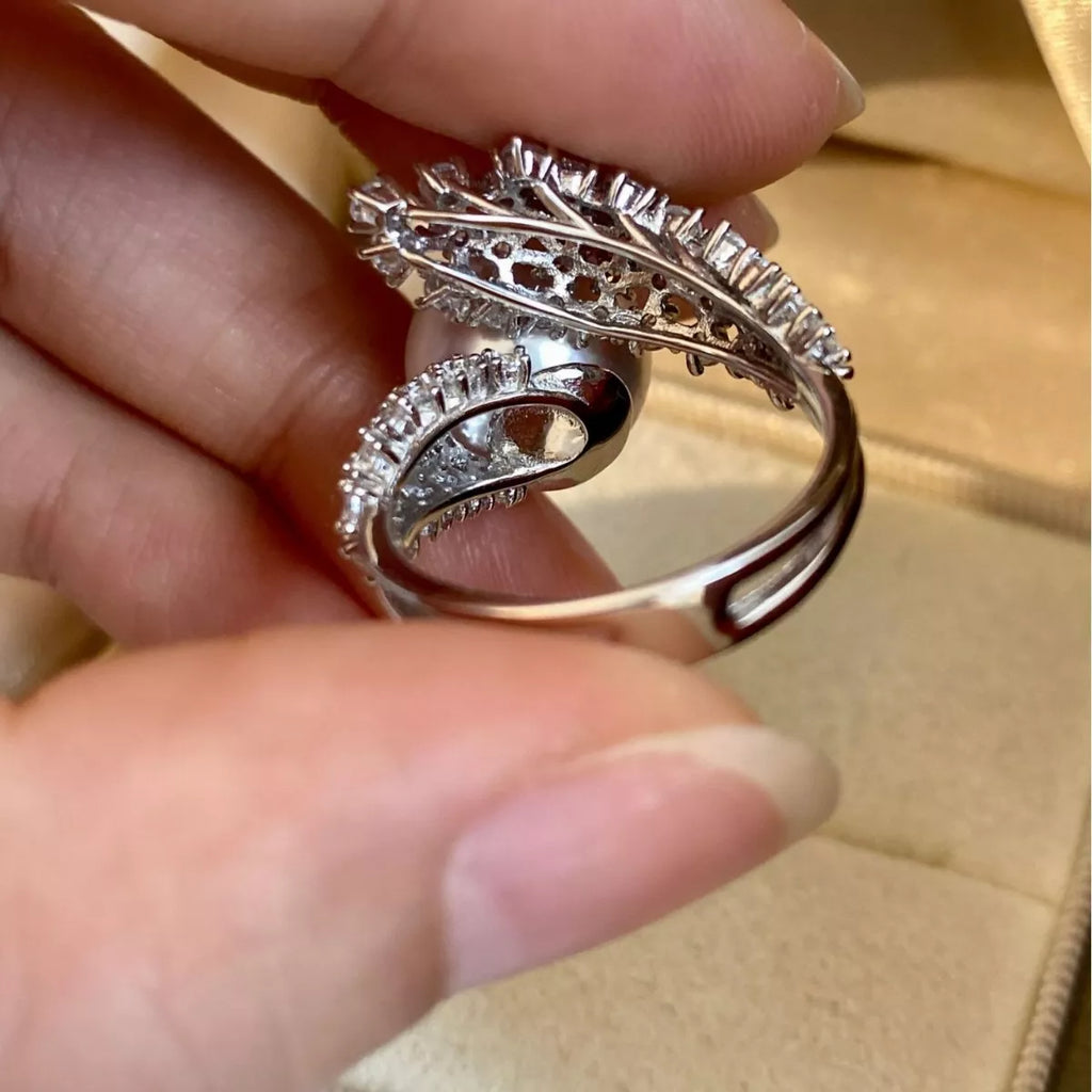 925 Sterling Silver Pearl Bypass Ring