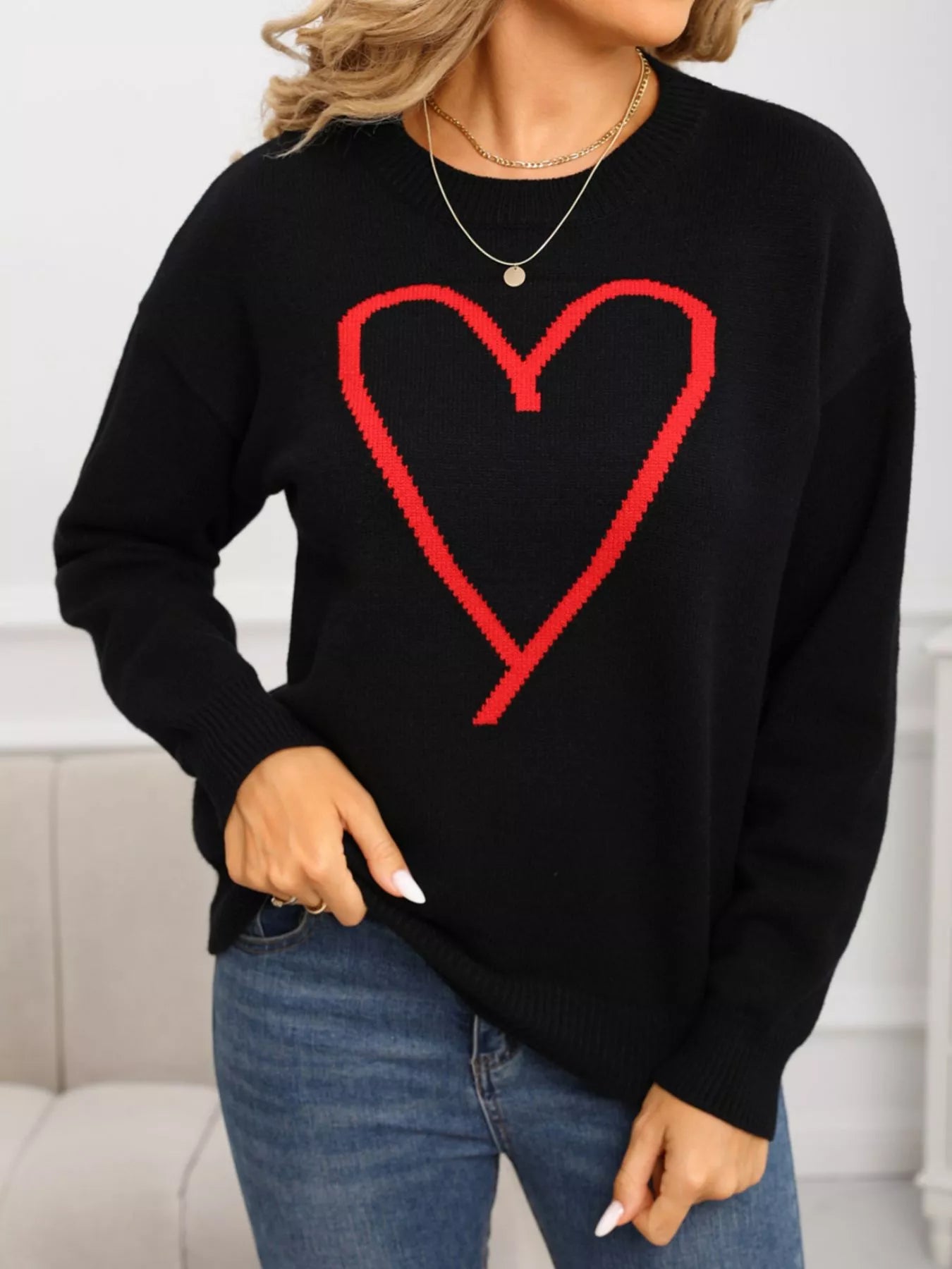Valentine's Day Heart Graphic Dropped Shoulder Sweater