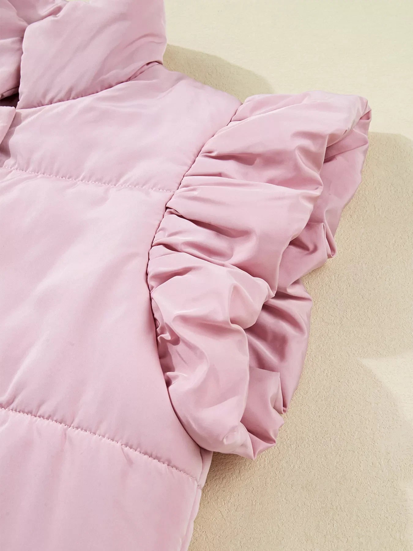 Stand Neck Flutter Sleeve Snap Button Puffer Vest