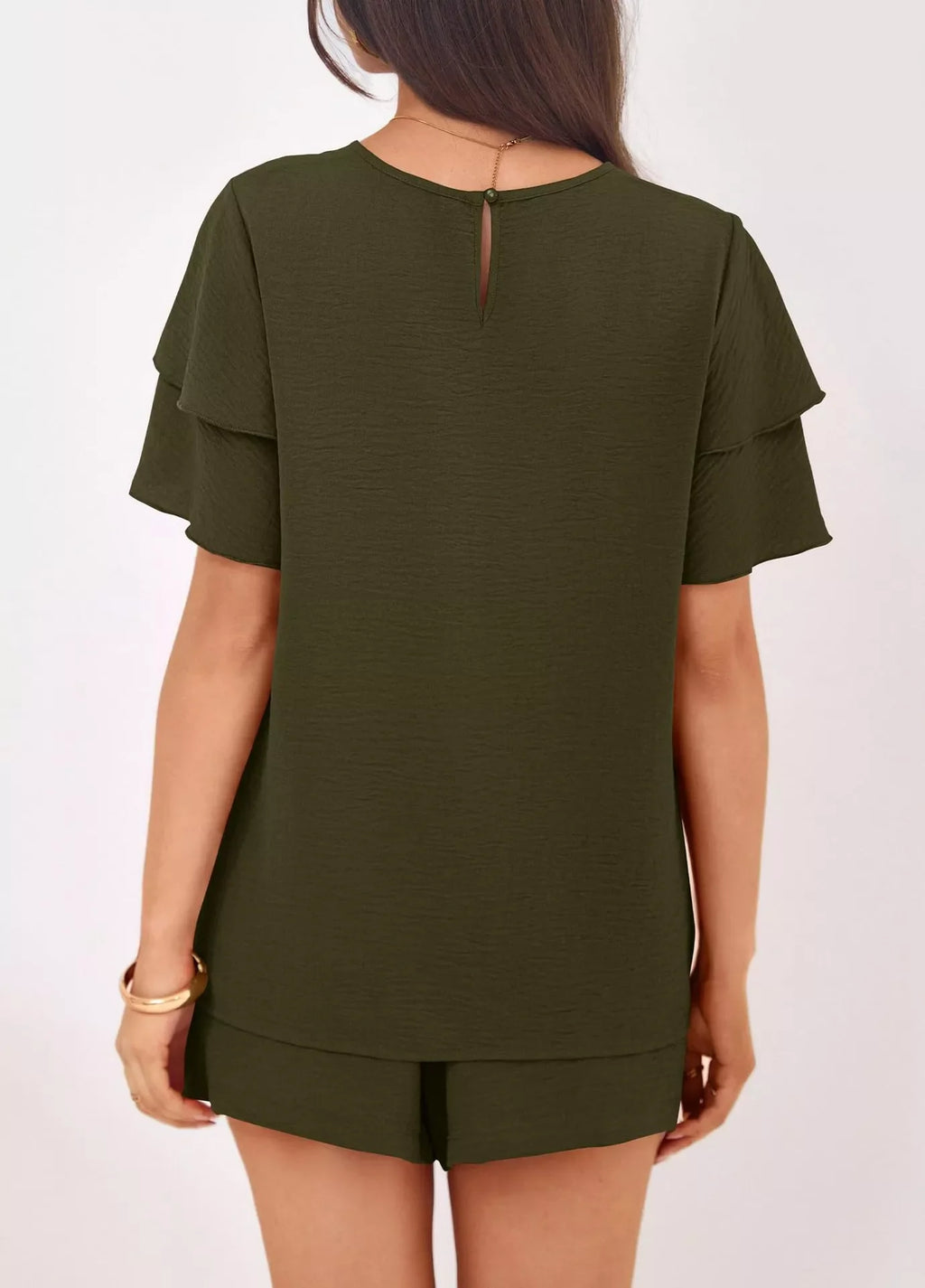 Ruffle Sleeve Top and Shorts Two-Piece Set