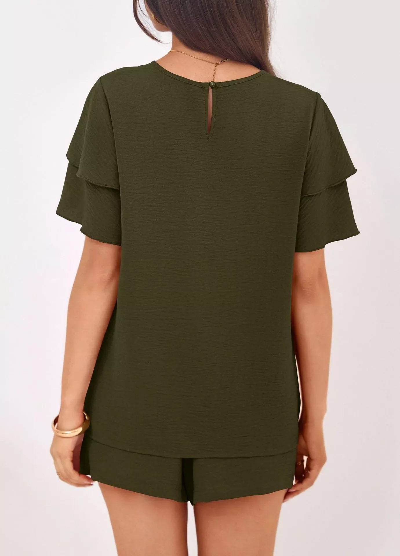 Ruffle Sleeve Top and Shorts Two-Piece Set
