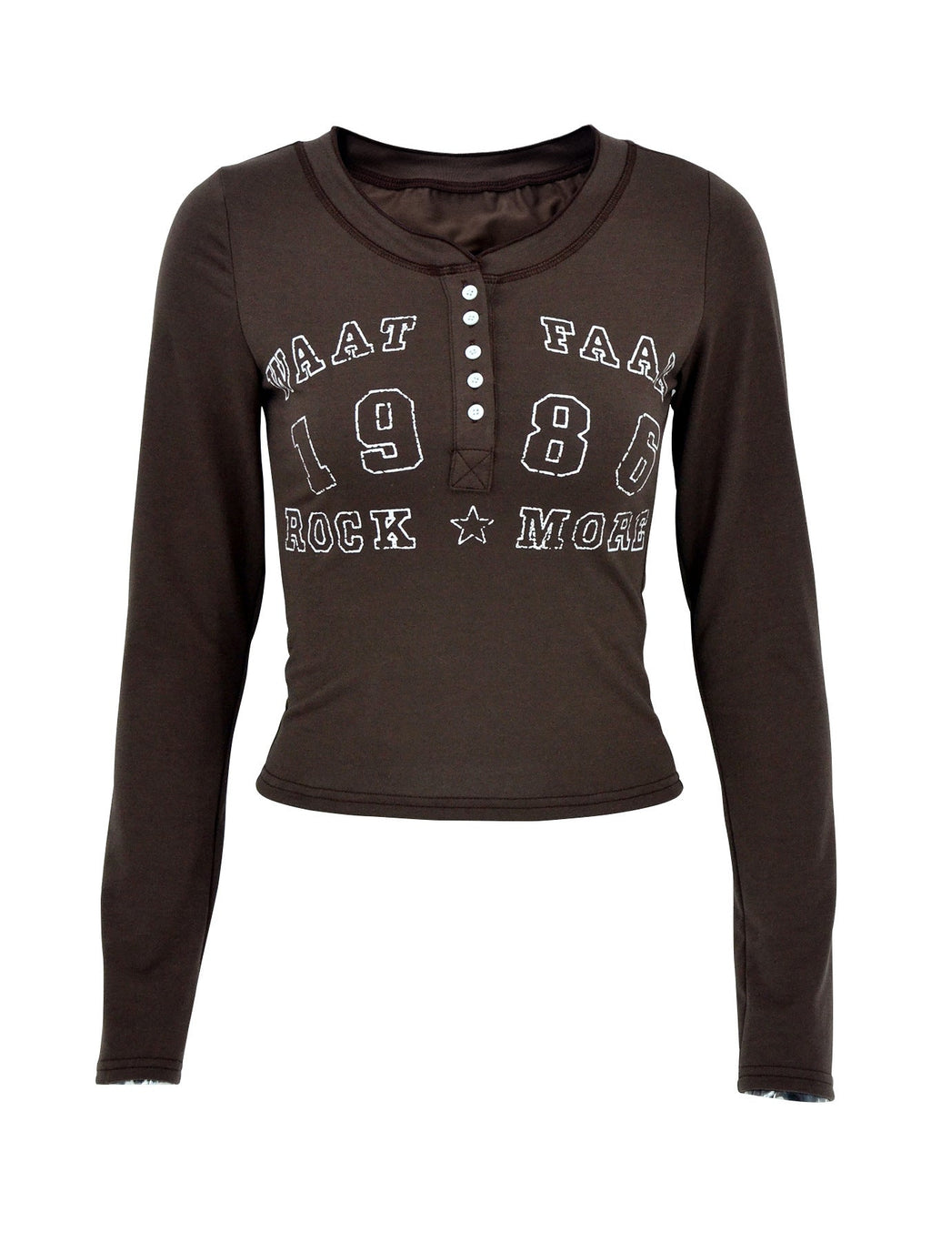 Letter Graphic Button Detail Long Sleeve T-Shirt