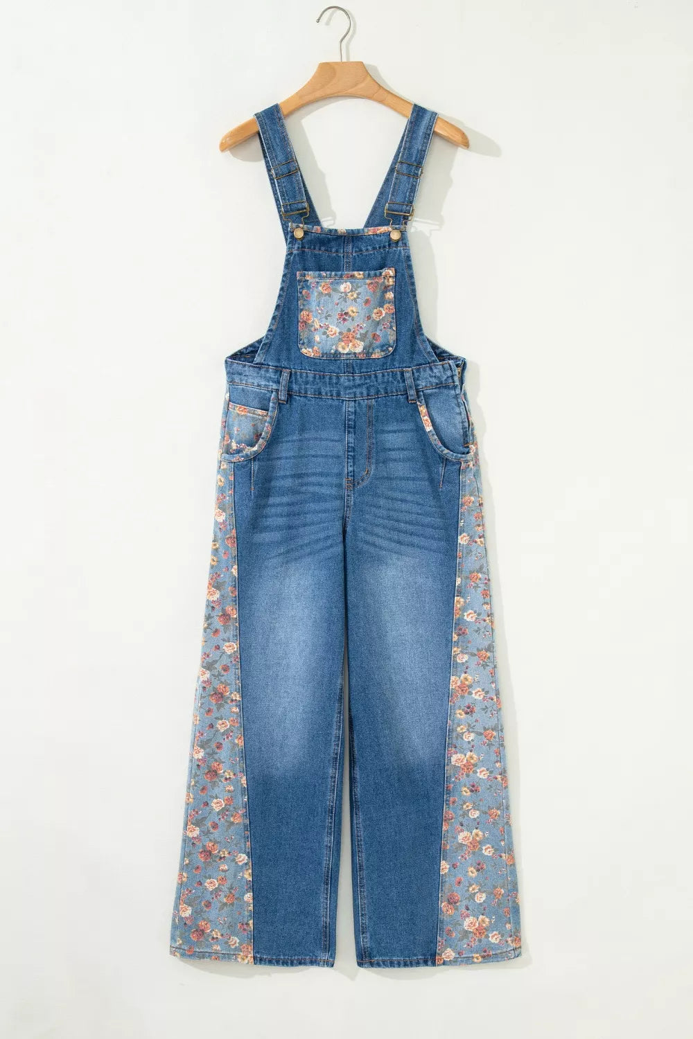 Vintage Rose Printed Pleated Loose Denim Overall