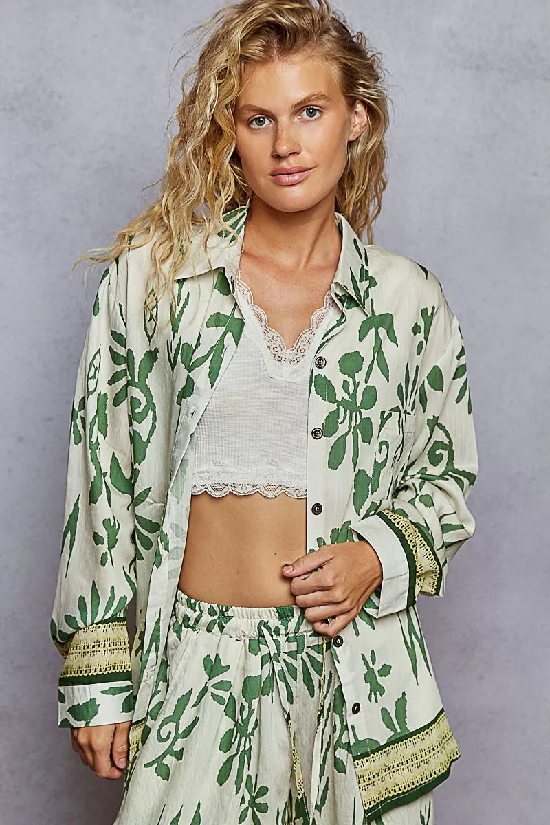 POL Button Down Floral Long Sleeve Shirt