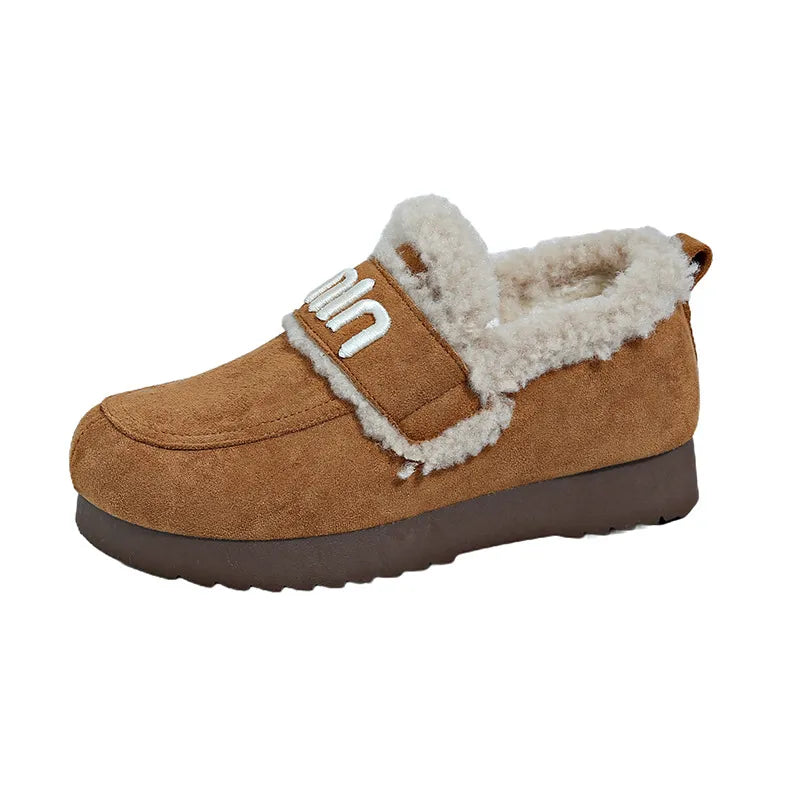 Faux Fur Suede Round Toe Slip-Ons