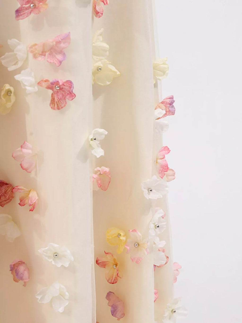 Floral Applique Strapless Tulle Maxi Dress