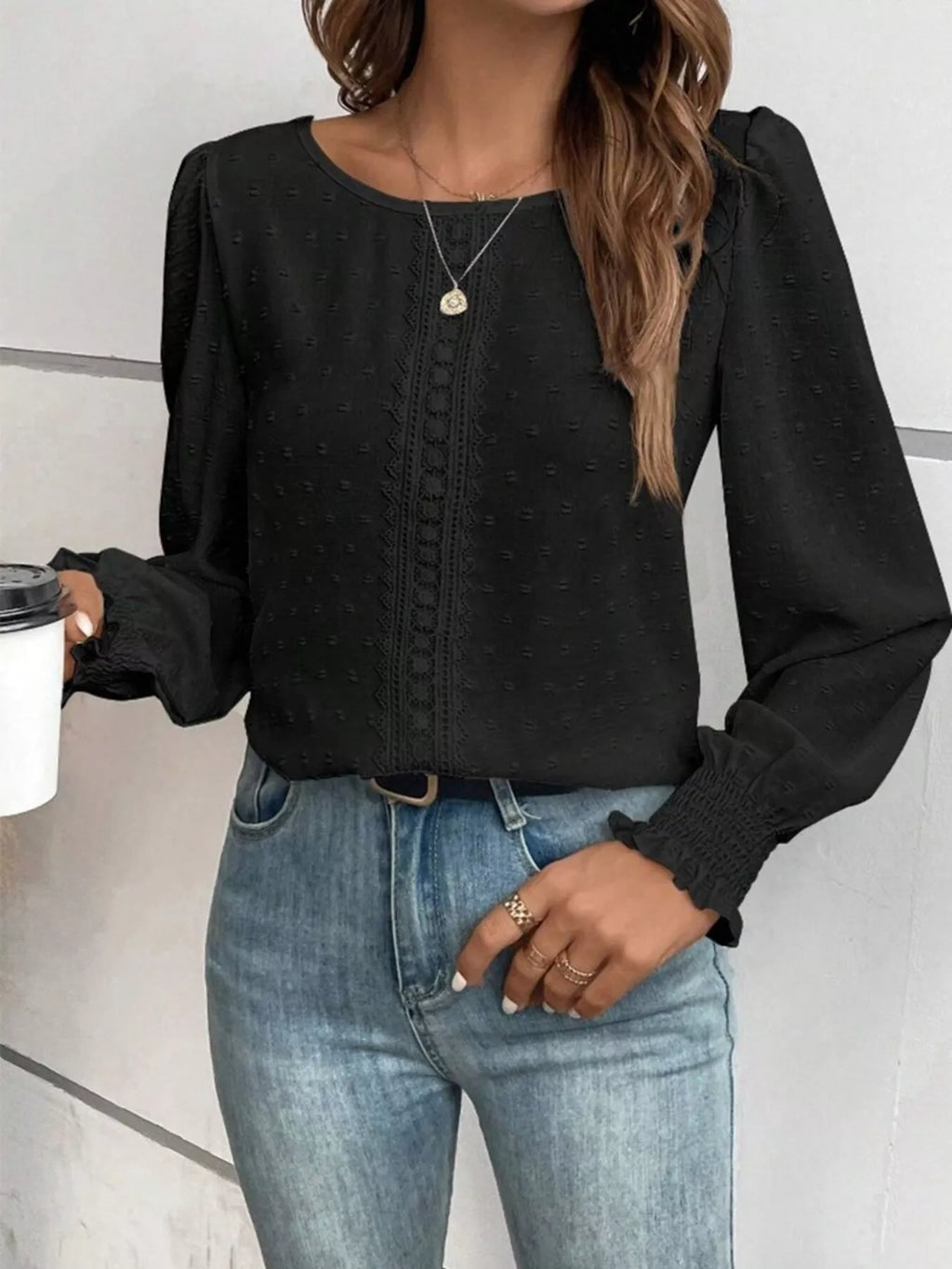 Swiss Dot Long Sleeve Blouse