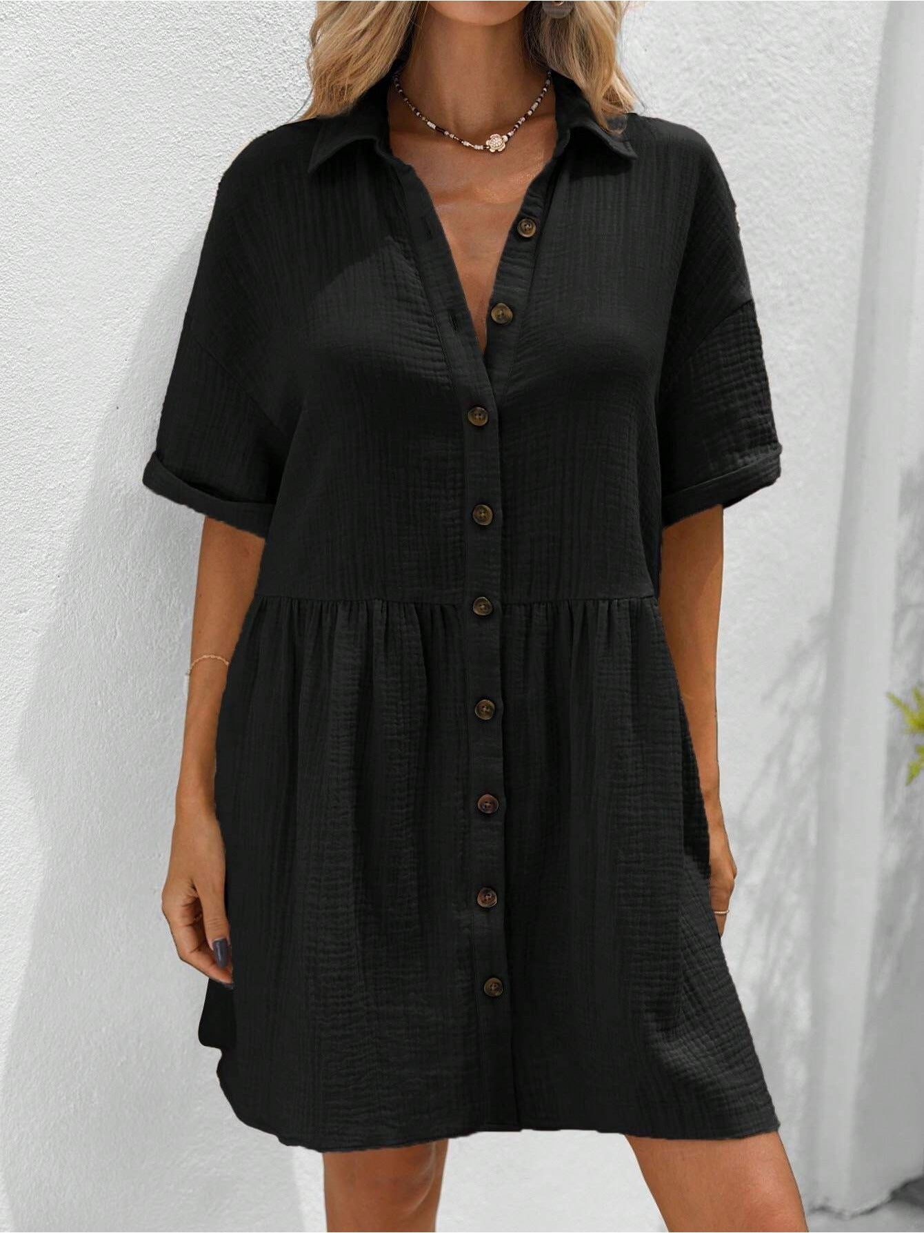 Women’s Ruffle Hem Shirt Dress – Loose Fit Summer Holiday Style