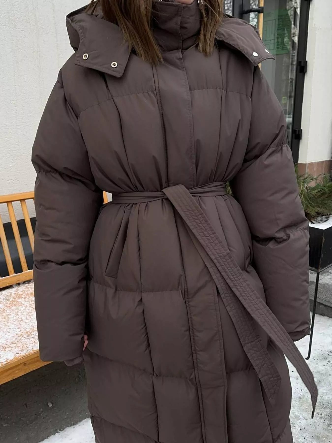 Longline Padded Winter Coat with Belted