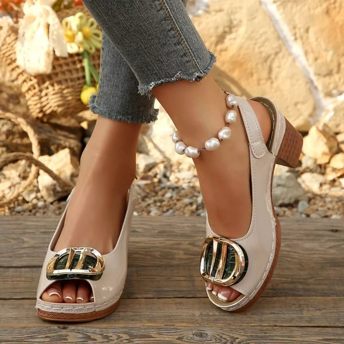 Peep Toe Block Heels Sandals
