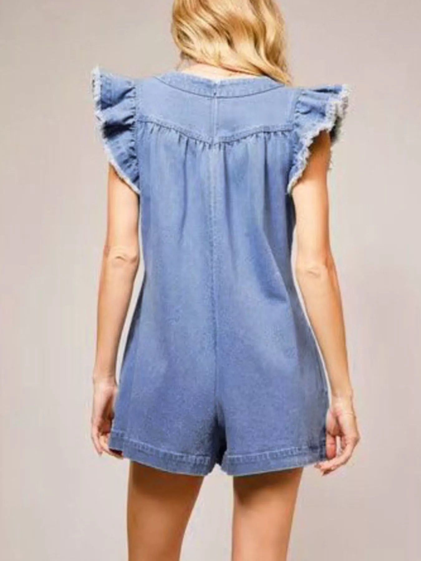 Ruffle Sleeve Denim Romper
