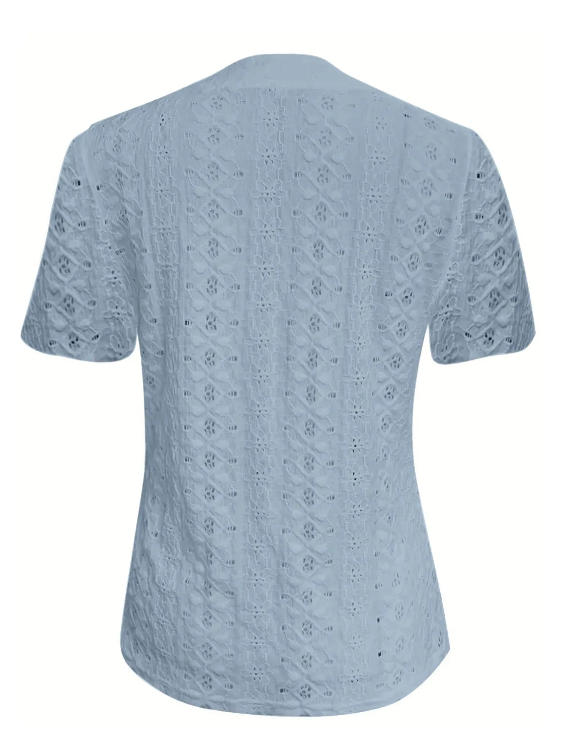 Openwork Notched Short Sleeve Top