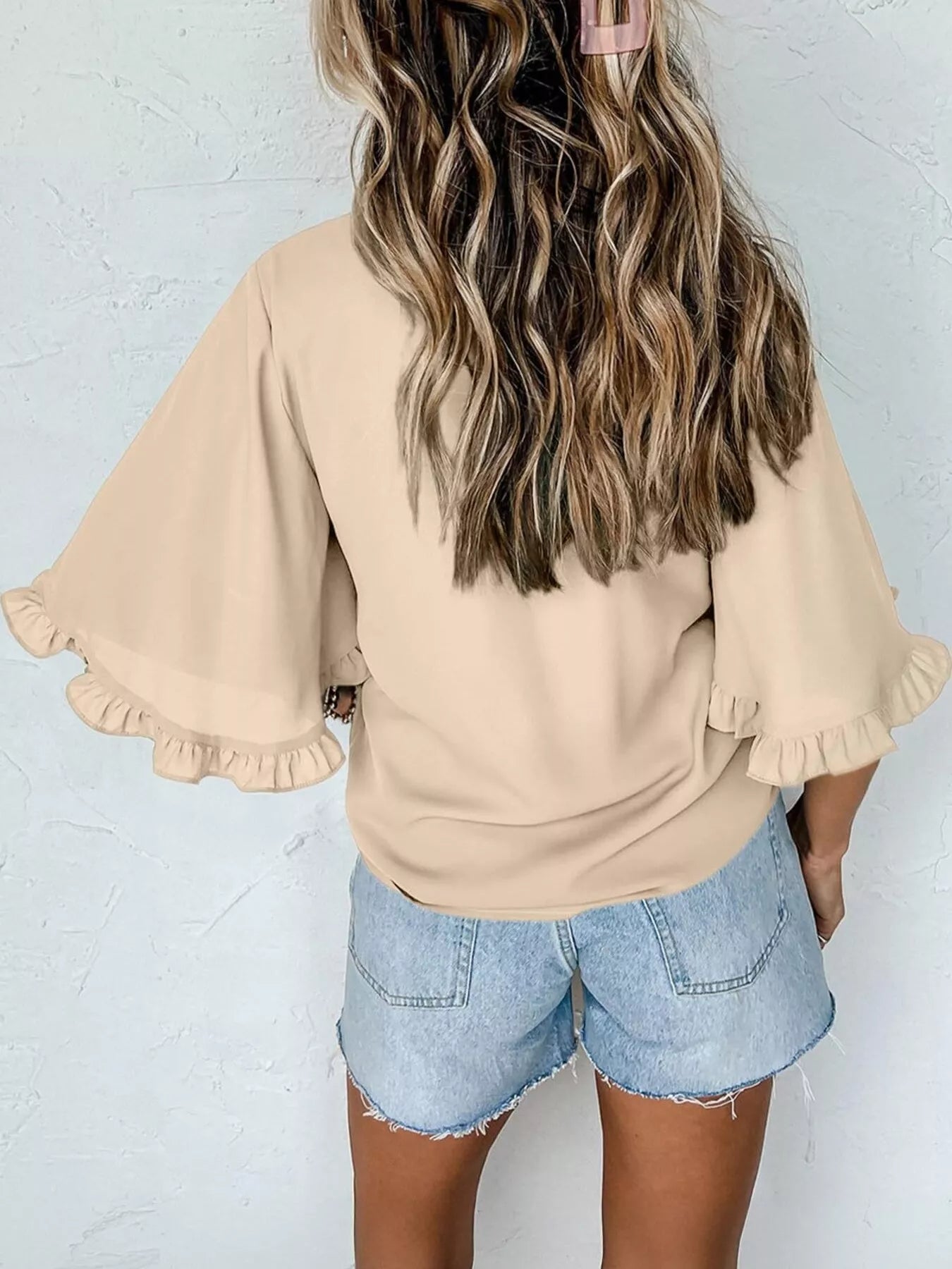 Ruffle Trim Half Sleeve Blouse