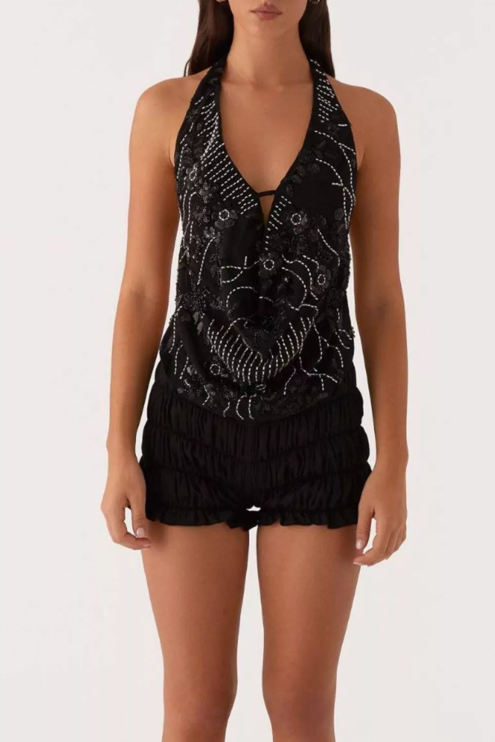 Bead Embellished Halter Neck Tank