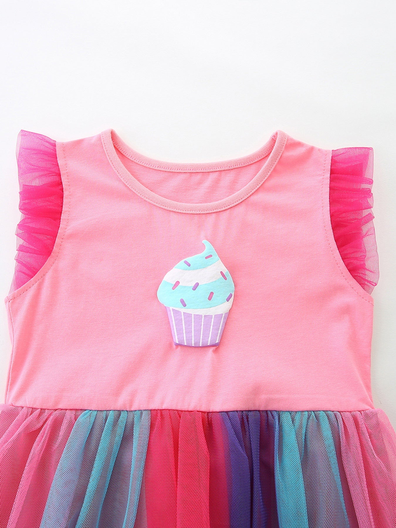 Children's Cupcake Graphic Rainbow Tulle Dress
