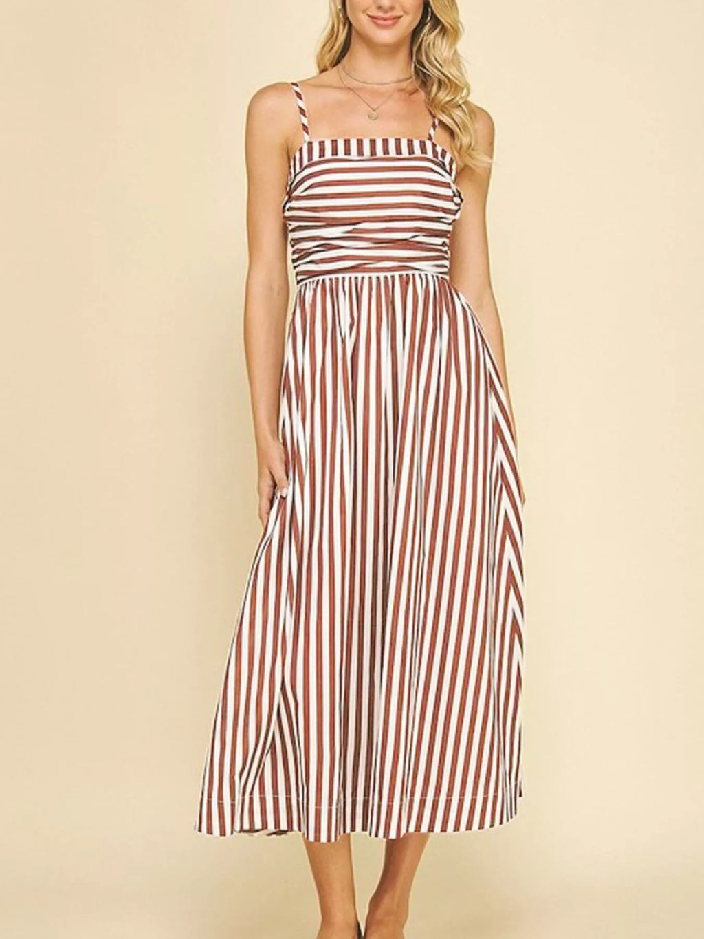 Striped Spaghetti Strap Casual Maxi Dress