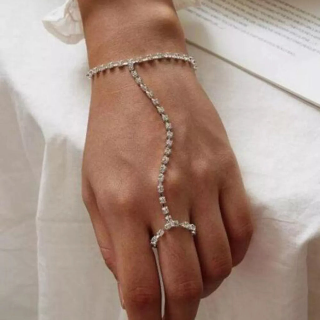 Alloy Rhinestone Bracelet with Ring