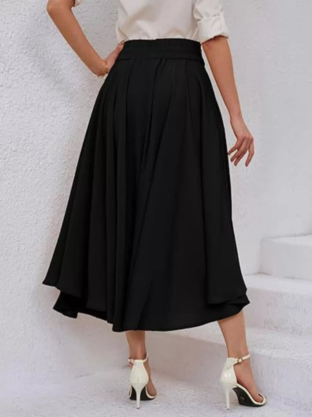 Tie-Waist A-Line Midi Skirt