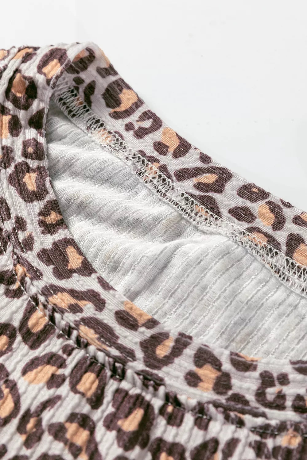 Leopard Ribbed Long Sleeve Top Drawstring Shorts 2pcs Outfit
