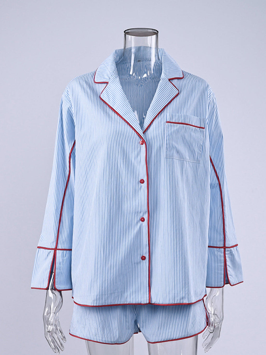 Striped Contrast Trim Top and Shorts Lounge Set