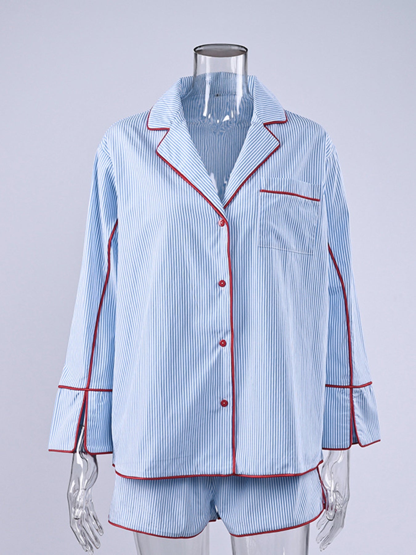 Striped Contrast Trim Top and Shorts Lounge Set