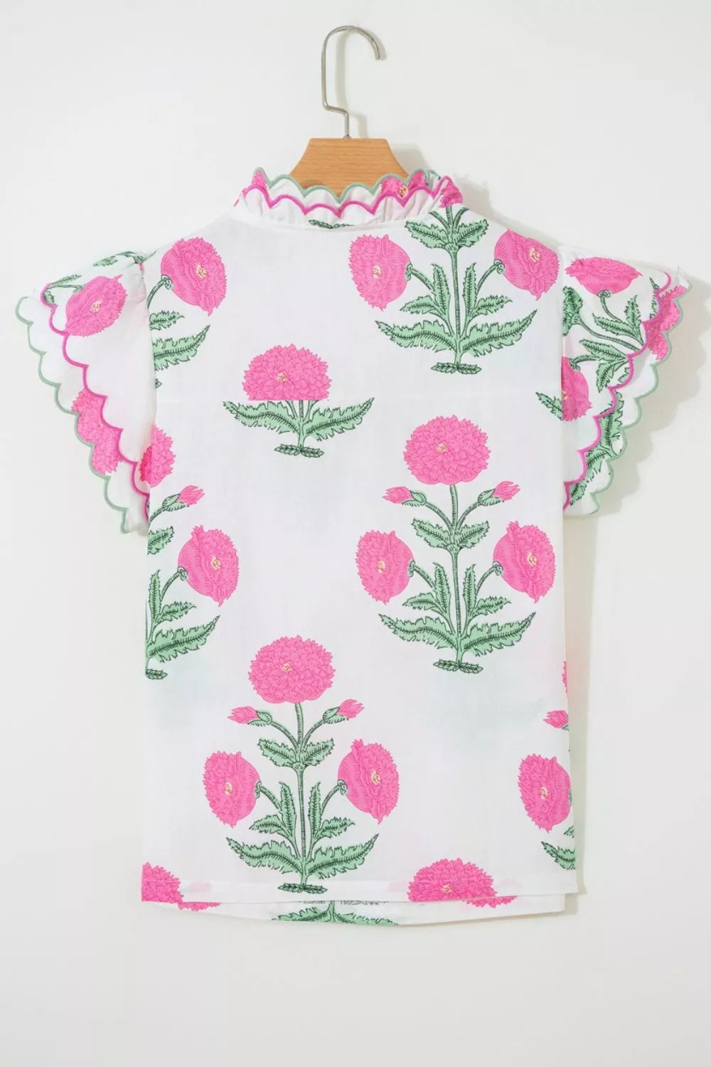 Contrast Scallop Trim Layered Short Sleeve V Neck Blouse