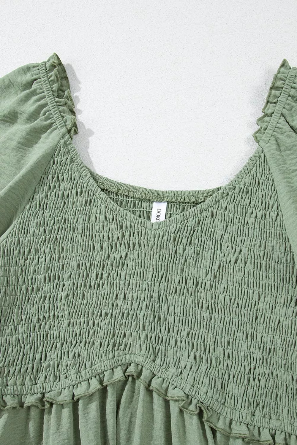 Short Sleeve Shirred Waist V-Neck Textured Mini Dress