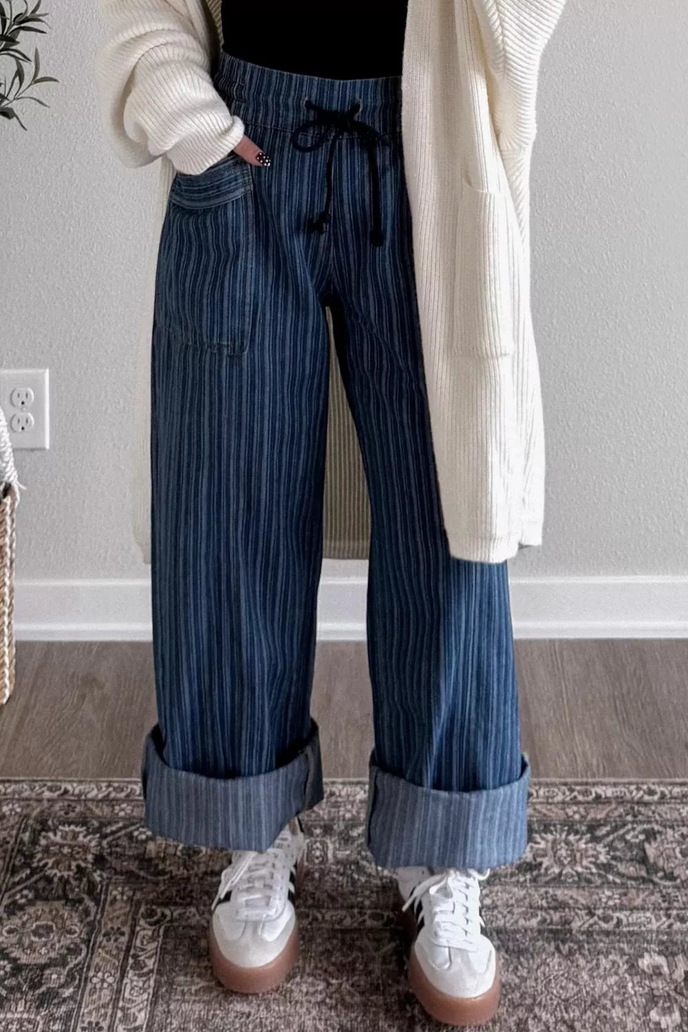 Striped Wide-Leg Jeans