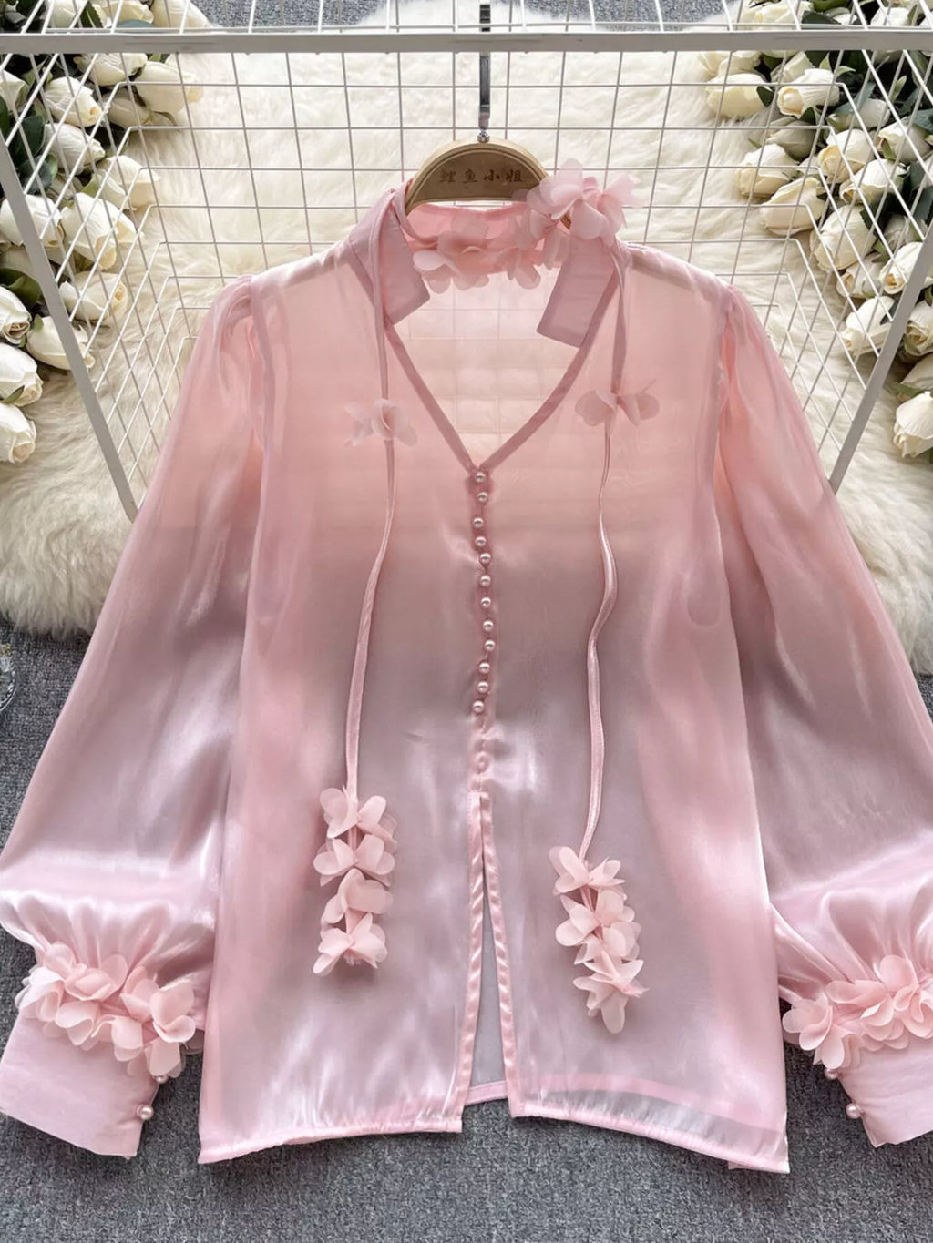 Sheer Floral Embellished Shirt