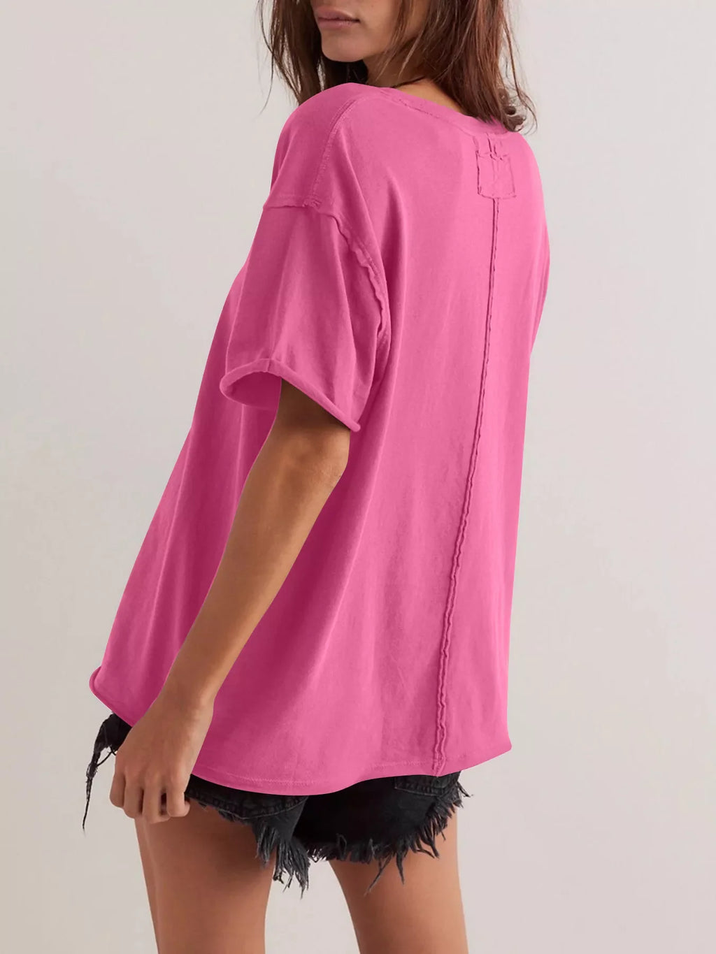 Casual Loose Fit Solid Color T-Shirt