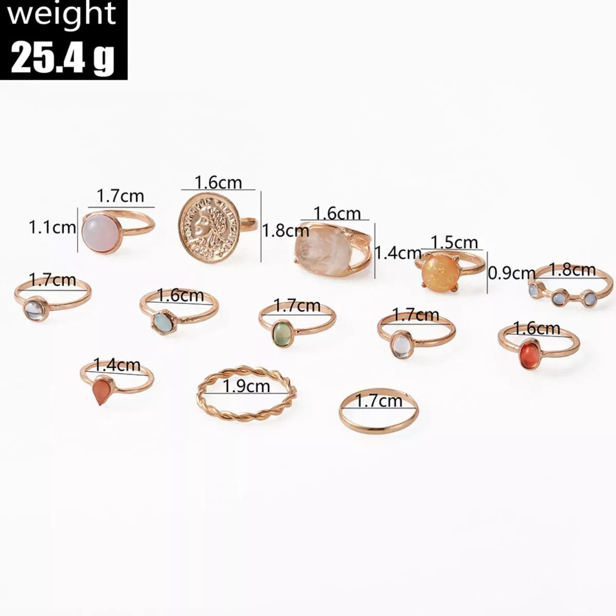 13 Piece 18K Gold-Plated Minimalist Ring Set