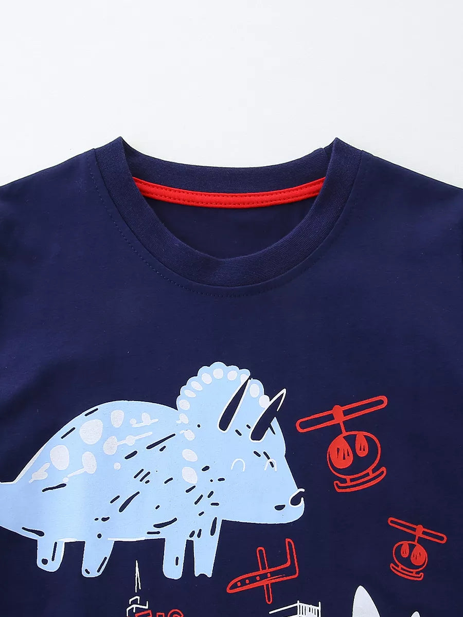 Children's Dinosaur Graphic Tee and Plaid Shorts Set