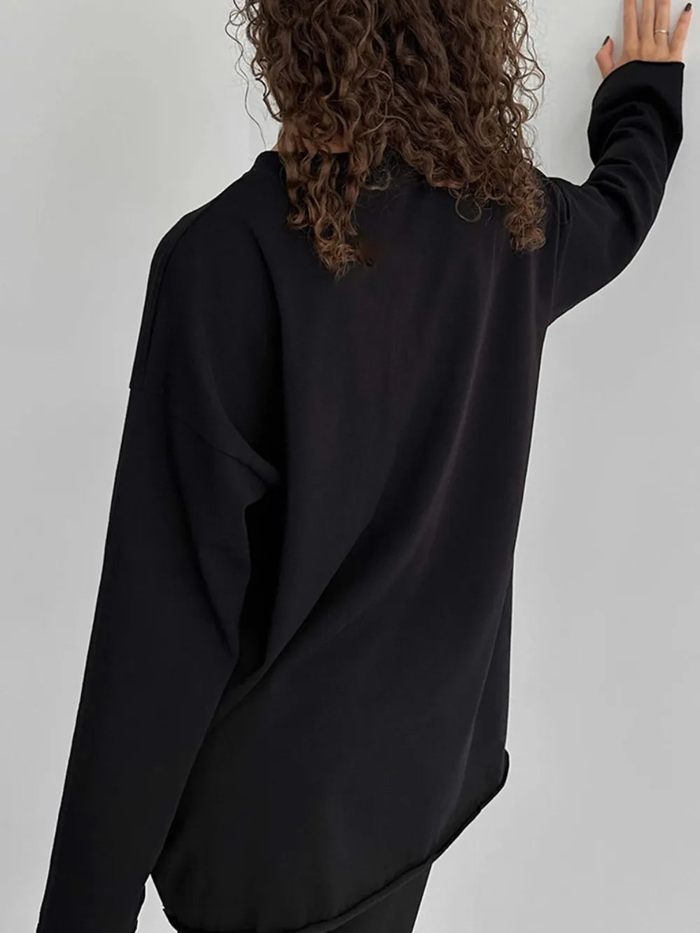 Round Neck Long Sleeve Oversized T-Shirt