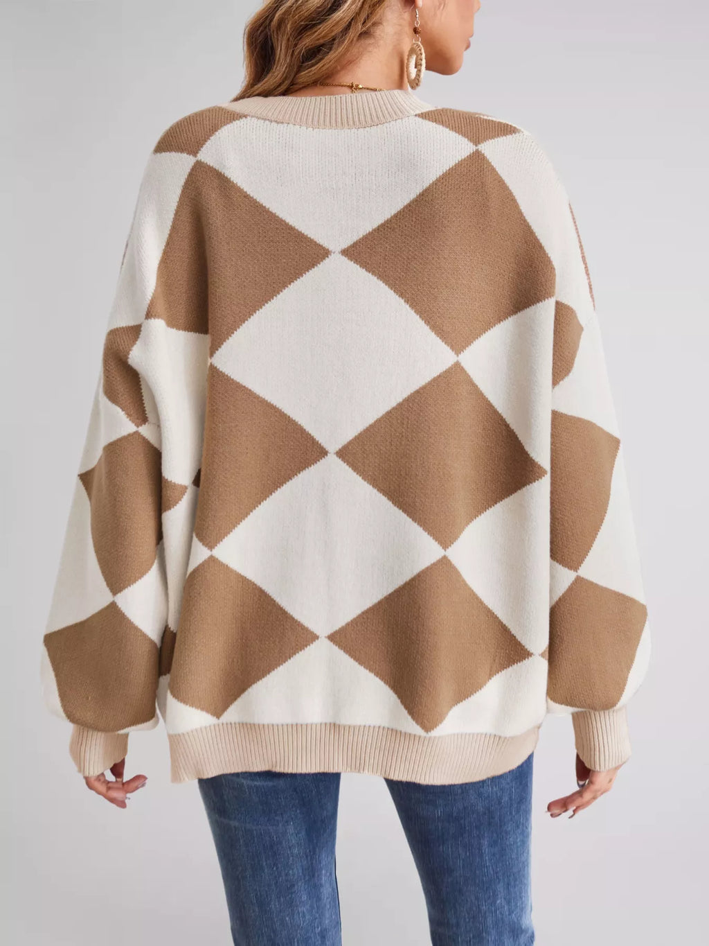 Diamond Pattern Button-Up Knit Cardigan