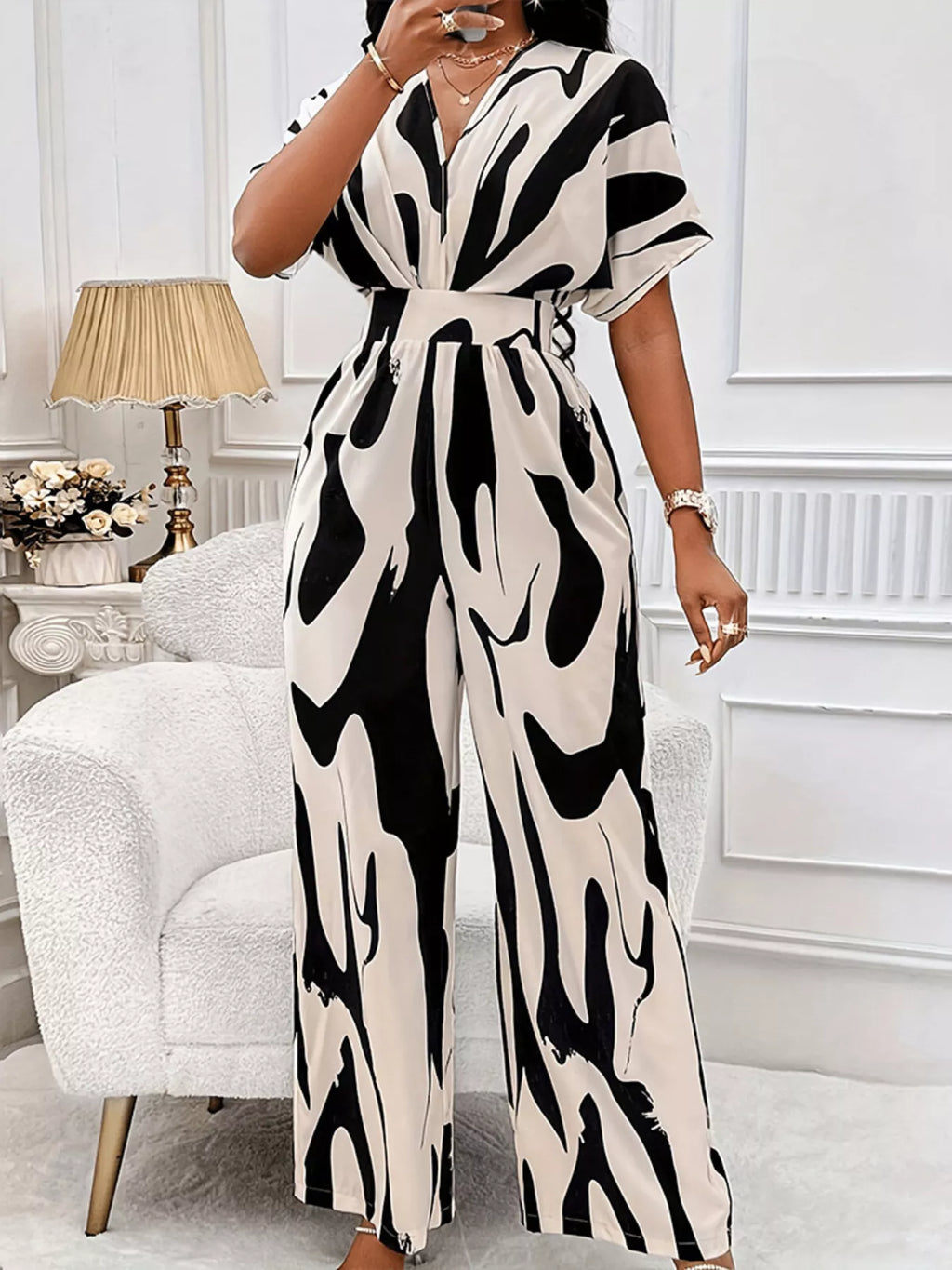 Abstract Print Wide-Leg Jumpsuit