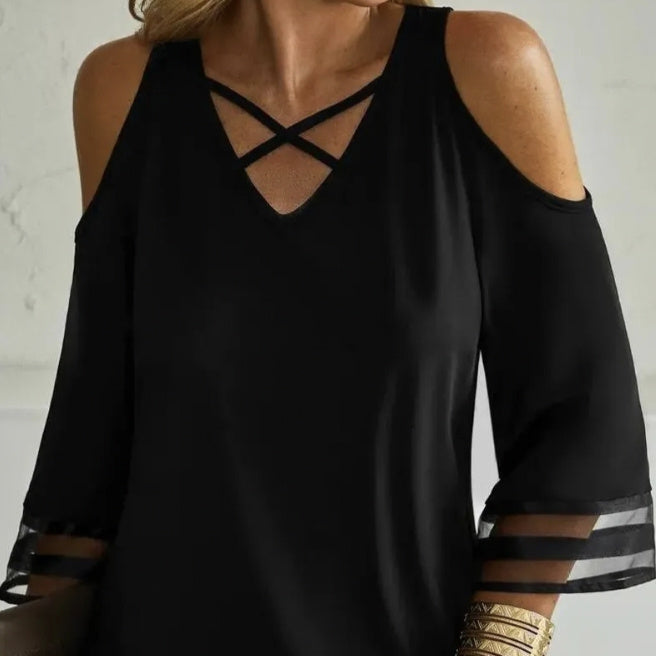 Women’s Off-Shoulder Cross Collar Long Sleeve Top