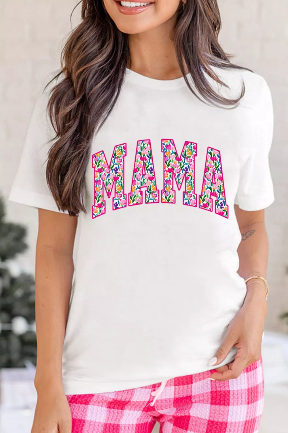 Full Size Floral Mama Graphic Casual Short Sleeve T-Shirt Plus Size
