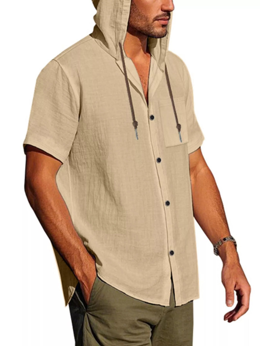 Men's Full Size Casual Hooded Short-Sleeve Shirt Plus Size