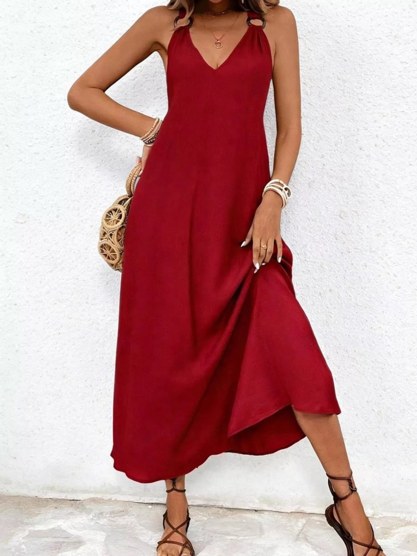 V-Neck Sleeveless Midi Dress