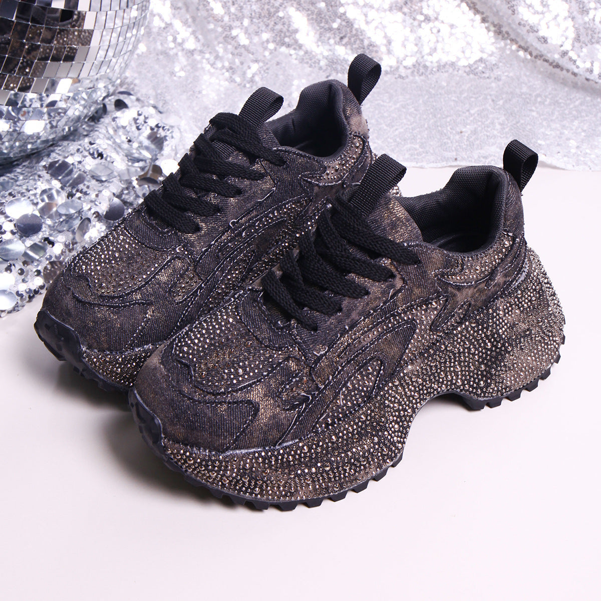 Rhinestone Lace Up Sneaker