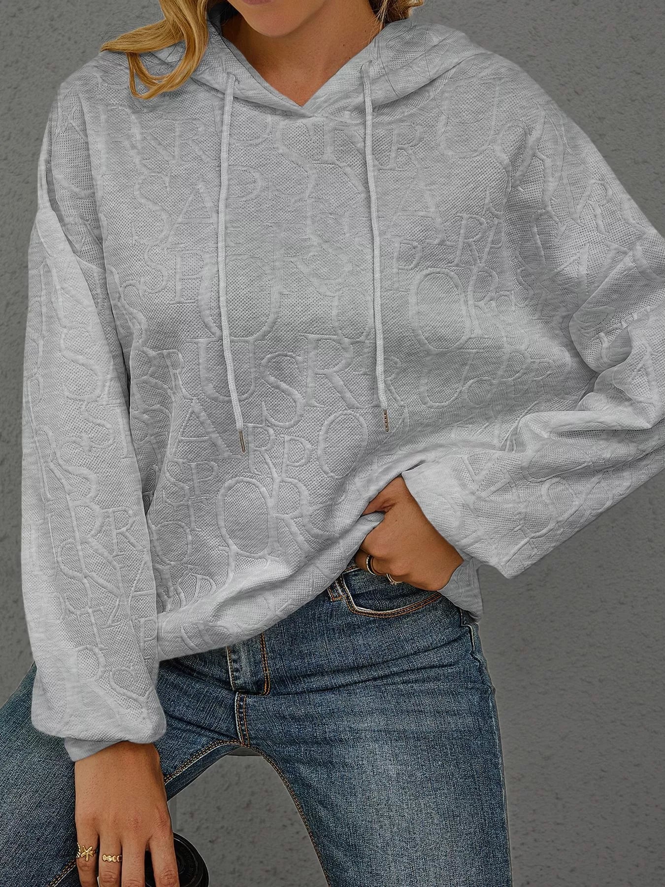 Full Size Embossed Lettering Casual Hoodie Plus Size