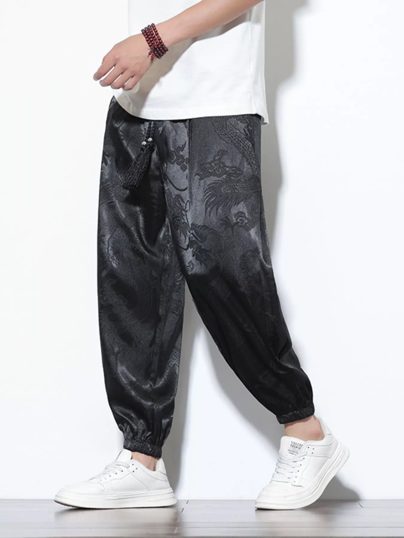 Men's Plus Size Dragon Pattern Silk Joggers