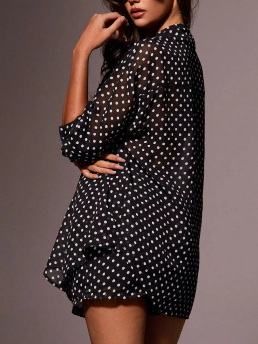 Polka Dot Button Up Shirt and Shorts Set
