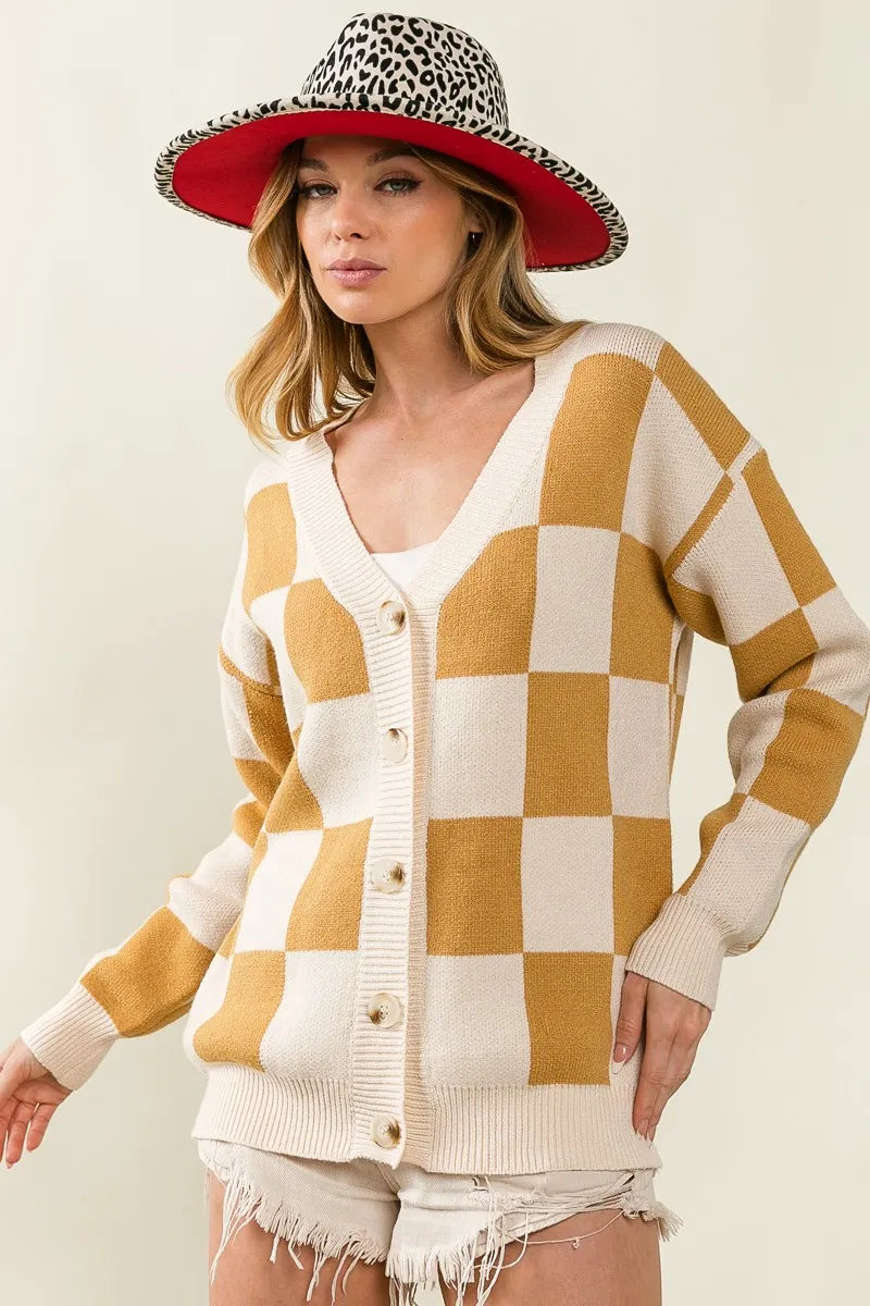 BiBi Checked V-neck Cardigan