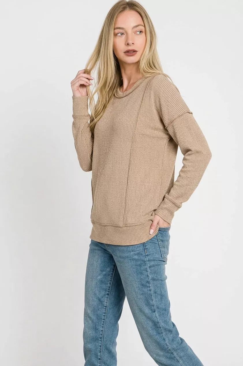 Zenana Corded Rib Long Sleeve Round Neck Top