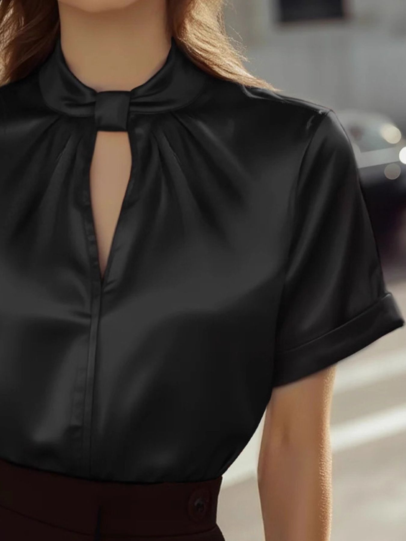 Keyhole Neck Satin Blouse