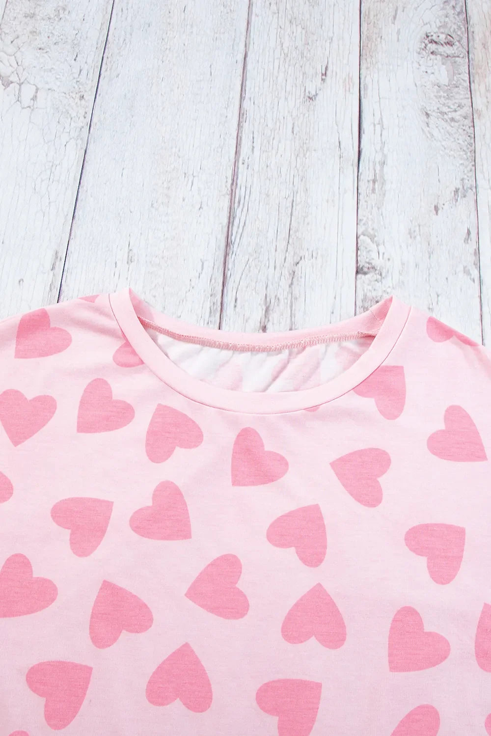 Heart Print Long Sleeve Top and Shorts Lounge Set